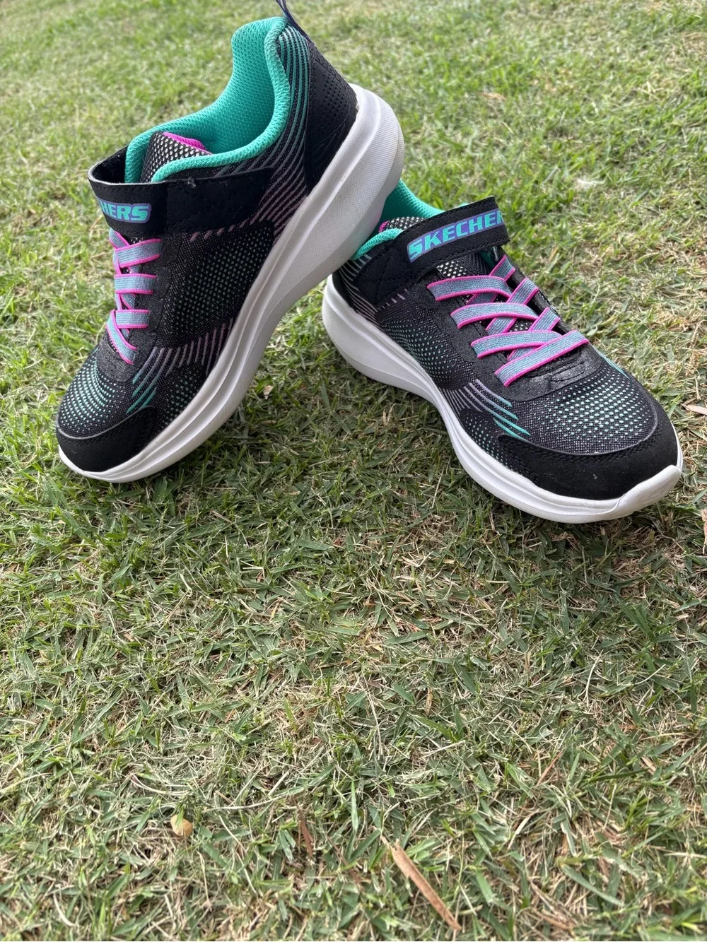 Skechers Kids Black Sneakers with Teal & Purple Accents